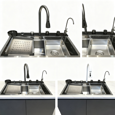 Kalite  Customized Premium Cup Washer Integrated Hand-Polished 304/316 Stainless Steel Kitchen Sink with 250-300mm Bowl Depth and 1.2-2.0mm Panel Thickness fabrika