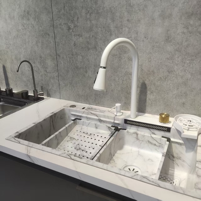 Beyaz Çok Fonksiyonlu Mutfak Lavabo Çift Kasa Üst Taşıma Paslanmaz Çelik