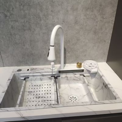 Beyaz Çok Fonksiyonlu Mutfak Lavabo Çift Kasa Üst Taşıma Paslanmaz Çelik