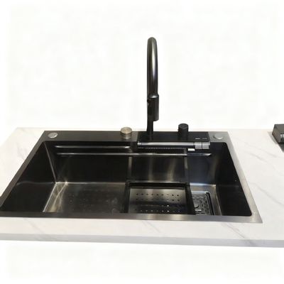 İyi fiyat Modern mutfaklar için yüksek kemerli musluklu 800 mm çift kaseli paslanmaz çelik mutfak lavabo seti. çevrimiçi