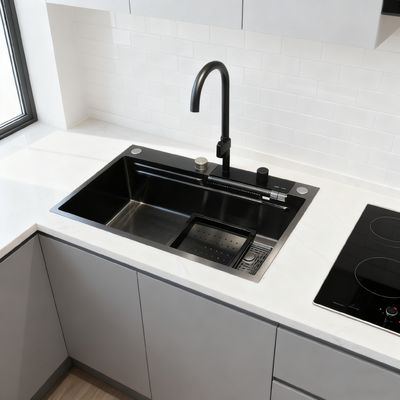 Yüksek kemerli musluk ve modern mutfaklar için 1 yıllık garanti ile 800 mm Çift kaseli paslanmaz çelik mutfak lavabo seti