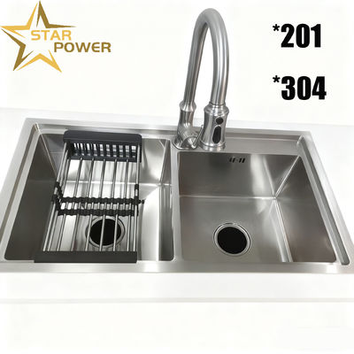 İyi fiyat Tek veya Çift Lavabo ile Özel Mat Fırçalı El Yapımı Paslanmaz Çelik Mutfak Lavabo çevrimiçi