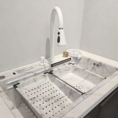 El yapımı paslanmaz çelik mutfak lavabo ile termostatik duş Gıda sınıfı 304/316 ve derinleştirilmiş tek kase