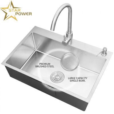 Kalite Yukarı Taşlı Mutfak Lavabosu Gıda Sınıfı 304 SS Tek kaselik Mutfak Lavabosu Chrome Plating Yukarı Taşlı 900 mm 250 mm Derin Havza fabrika