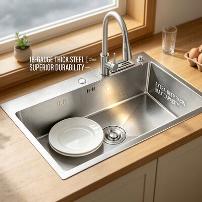 İyi fiyat Brushed 18-Gauge 304 Stainless Steel Single Bowl Kitchen Sink Undermount 1000mm 300mm Extra-Deep Basin çevrimiçi
