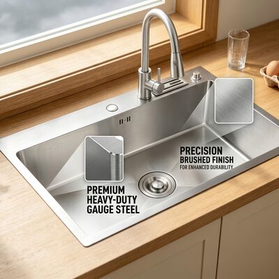 İyi fiyat Commercial Heavy-Duty 304 Stainless Steel Kitchen Sink Drop-In 1000mm 280mm Deep Single Bowl Basin çevrimiçi