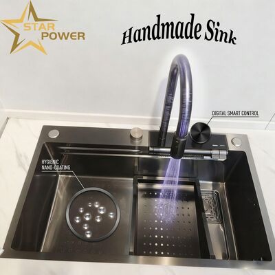 İyi fiyat Mat Siyah Nano Kaplamalı 304 Paslanmaz Çelik Mutfak Lavabo Undermount Çift Kase 900mm 250mm Derin Havza çevrimiçi