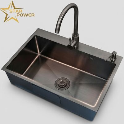 İyi fiyat SUS304 Paslanmaz çelik mutfak lavabo ile silahlı PVD bitirme ve 10 inç ekstra derin havuz çevrimiçi