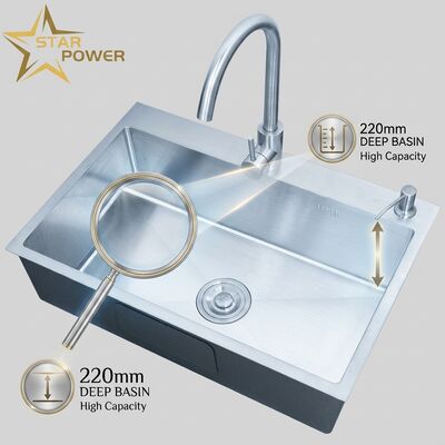 İyi fiyat 316 Paslanmaz Çelik Çifte Kasa Mutfak Lavabosu 220 mm Derin Havza ve Üst Taşıma Tasarımı çevrimiçi