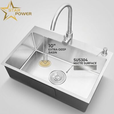 İyi fiyat 304 Paslanmaz Çelik Çift Kasa Mutfak Lavabo Mat Yüzey Üst Taşıma 600mm 9 Inç Derin Havza çevrimiçi