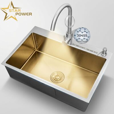 İyi fiyat Gıda Sınıfı 304 Paslanmaz Çelik Ana ve Yardımcı Lavabo Altın Tonlu Gömme Montaj 900mm 250mm Derin Hazne çevrimiçi
