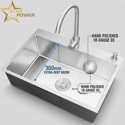 İyi fiyat 18 ölçümlü 304 SS Tek kase mutfak lavabo kromlu alt üst 1000mm 300mm Ekstra Derin Havza çevrimiçi
