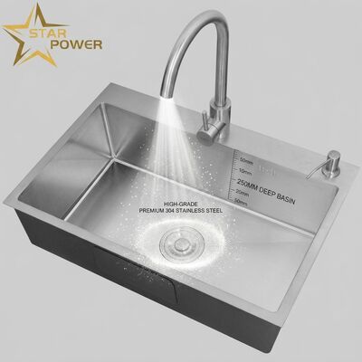 İyi fiyat Yukarı Taşıma / Drop-in Mutfak Lavabo Gıda Sınıfı 304 SS Çift Kasa Mutfak Lavabo cilalı Yukarı Taşıma 900mm 250mm Derin Havza çevrimiçi