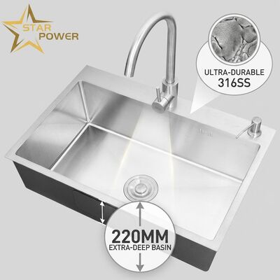 İyi fiyat Yukarı Montaj / Düşme Mutfak Lavabo 316 Paslanmaz Çelik Çift Kasa Mutfak Lavabo Mat Yüzey Yukarı Montaj 800mm 220mm Derin Havza çevrimiçi