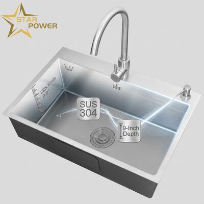 İyi fiyat Alttağ Mutfak Lavabo 304 Paslanmaz Çelik Tek Kuyu Mutfak Lavabo Pürüzlü Alttağ 600 mm 9 inç Derin Lavabo Kişisel Lavabo Derinliği Mümkün Kişisel Çelik Ölçüm Mümkün çevrimiçi