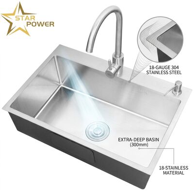 İyi fiyat Alt Dağ Mutfak Lavabo 18 Ölçüm 304 SS Tek kase mutfak lavabo kromlu Alt Dağ 1000 mm 300 mm Ekstra Derin Lavabo Kişisel Lavabo Derinliği Mümkün Kişisel Çelik Ölçüm Mümkün çevrimiçi