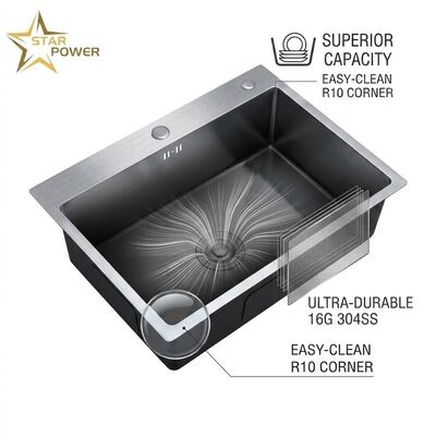 İyi fiyat 16 Gauge 304 Stainless Steel Deep Single Bowl Kitchen Sink Drop-in 33x22 Inch 10 Inch Basin Brushed Finish çevrimiçi