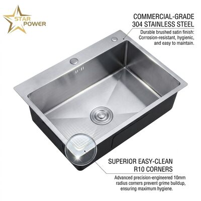 İyi fiyat 16 Gauge 316 Stainless Steel Deep Single Bowl Kitchen Sink Drop-in 30x18 Inch 10 Inch Basin Brushed Finish çevrimiçi