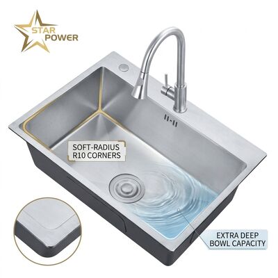 İyi fiyat Drop-In 27x18 Single Bowl Kitchen Sink SUS304 Handmade 22 Gauge Deep Basin çevrimiçi