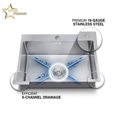 İyi fiyat 30 Inch Overmount Single Bowl Kitchen Sink 18 Gauge with Integrated Drainboard çevrimiçi
