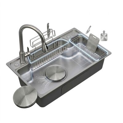İyi fiyat 30 Inch Farmhouse Apron Front Double Bowl Kitchen Sink 60/40 16 Gauge with Bottom Grids çevrimiçi